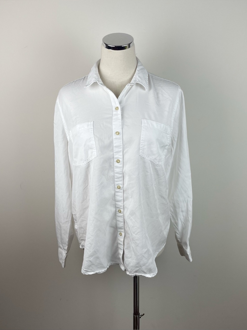 Lucky Brand Solid White Long Sleeve Button Down Top Shirt Women Large